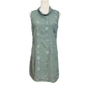Lina Tomei Linen Polka Dot Tunic Top Women M Sage Green Lagenlook Boho Pockets